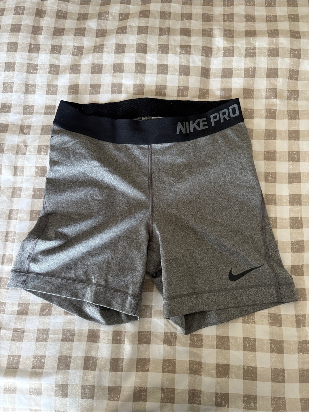 Nike Pro Gray Women's Bike Shorts with Black Waistband